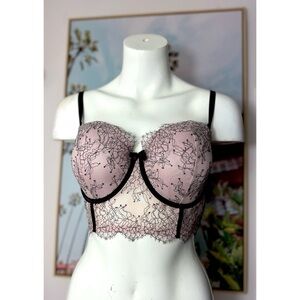 Victoria’s Secret Very Sexy Lace Bustier Demi Bra 36D Light Pink Black Underwire